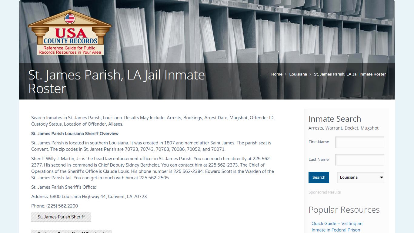 St. James Parish, LA Jail Inmate Roster | Name Search