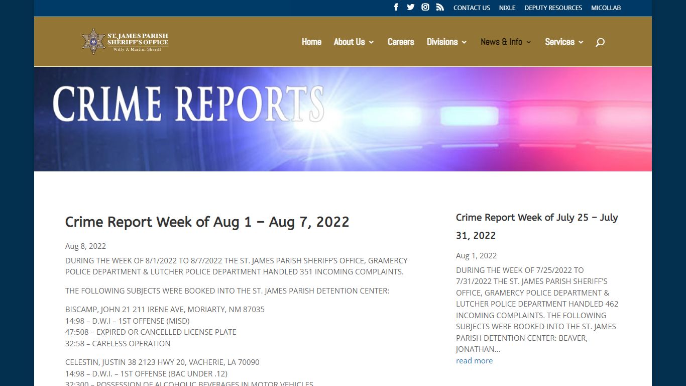 Arrest Reports | St James Parish Sheriff's Office